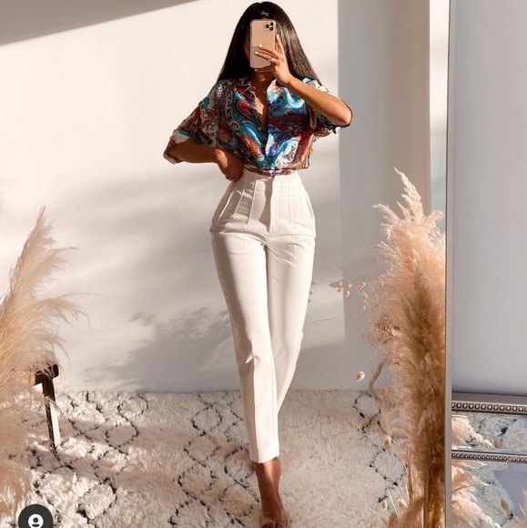 Zara * high waisted cream pants bloggers favorite - Picture 11 of 16